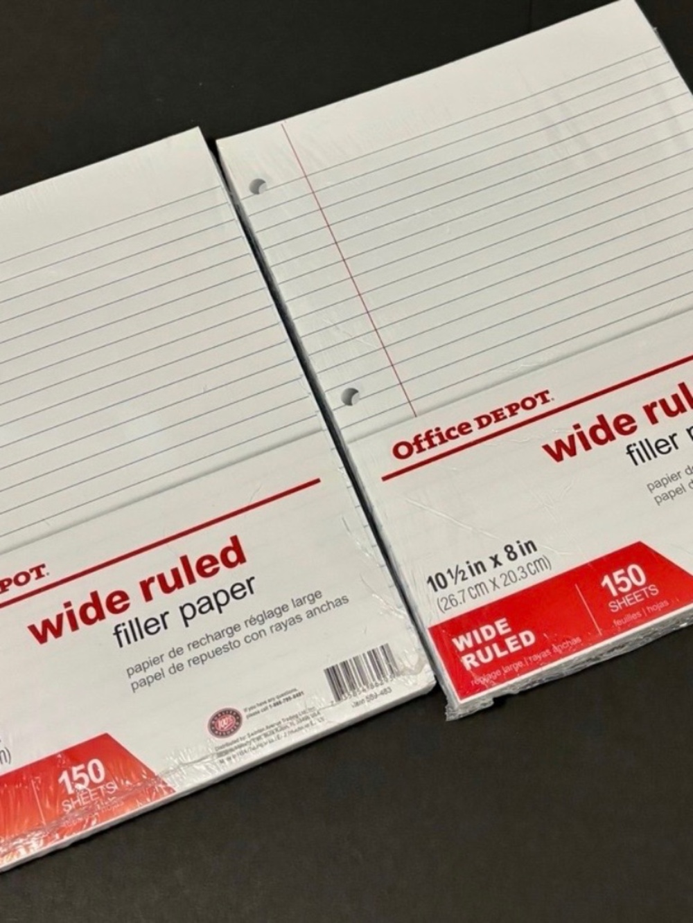 NEW 2 Packs Office Depot Wide Ruled Loose Leaf Filler Notebook Paper 150 Sheets.